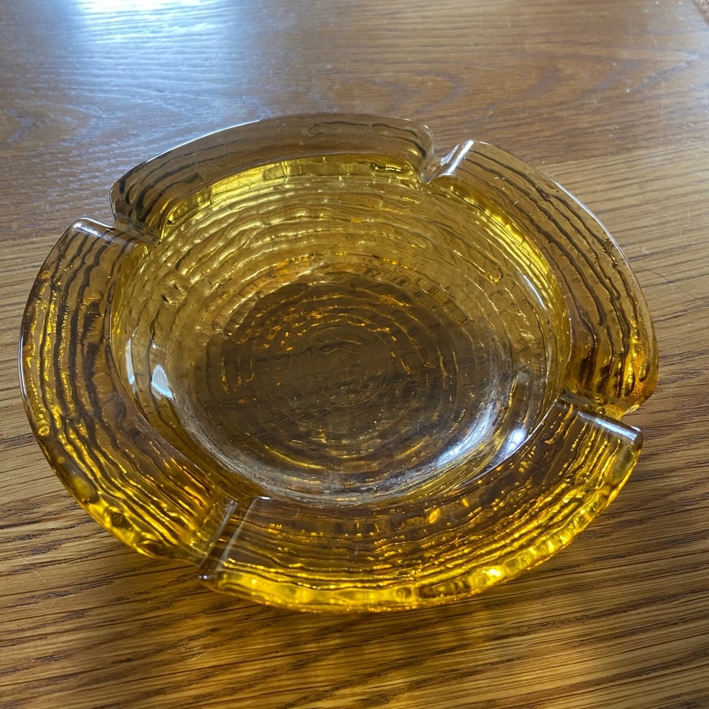 Vintage Amber Glass Textured Ash Tray